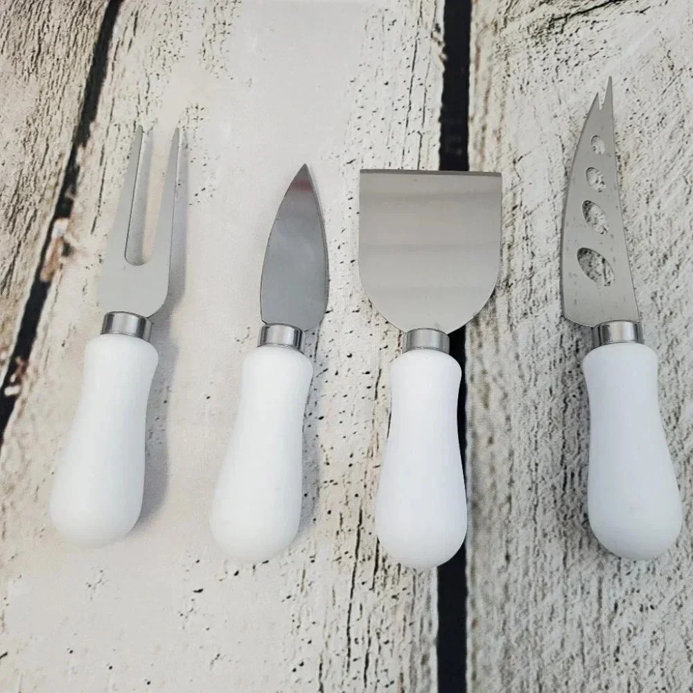 White 4 Piece Cheese Knife Set and White 6 Piece Appetizer Spoon Set - Picture 4 of 7